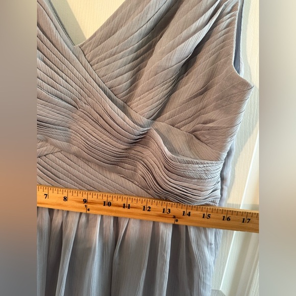 NWT BHLDN Anthro XL Kia Sleeveless Maxi Bridesmaid Dress Fog Chiffon VNeck Ruche - Picture 14 of 15